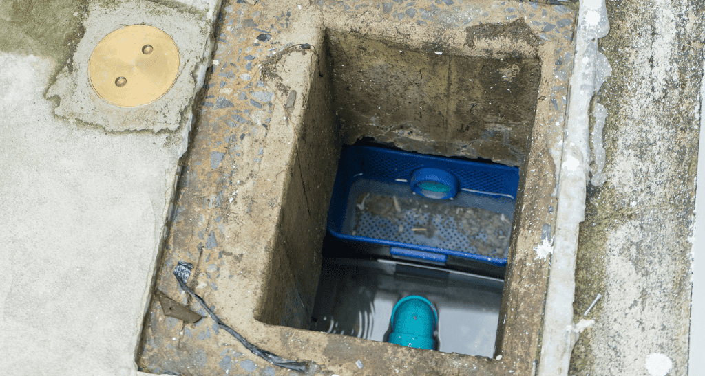 Underground tank for recycling used cooking oil at waste management site.