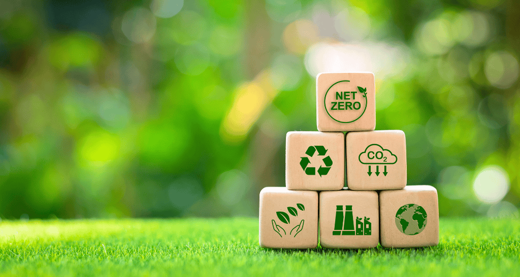 Recycled waste management blocks promoting sustainability and zero waste initiatives.