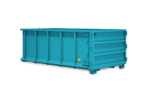 Heavy-duty blue waste container for residential, commercial, and construction waste management.