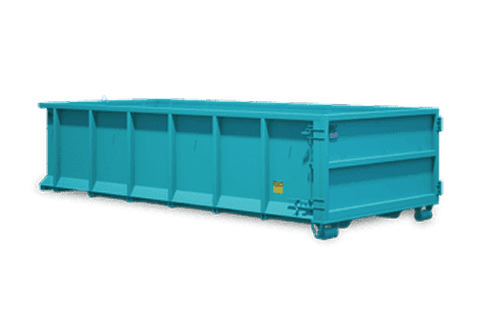 Large blue waste container for construction, residential, and commercial waste management.