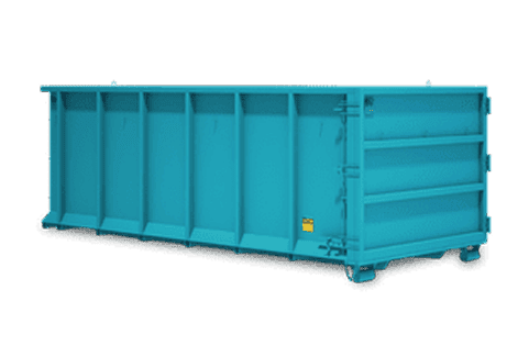 Large blue waste container for construction, residential, and commercial waste management.