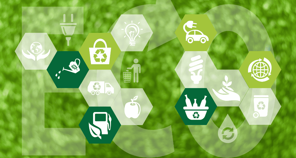 Waste metric software interface with recycling and waste tracking icons.