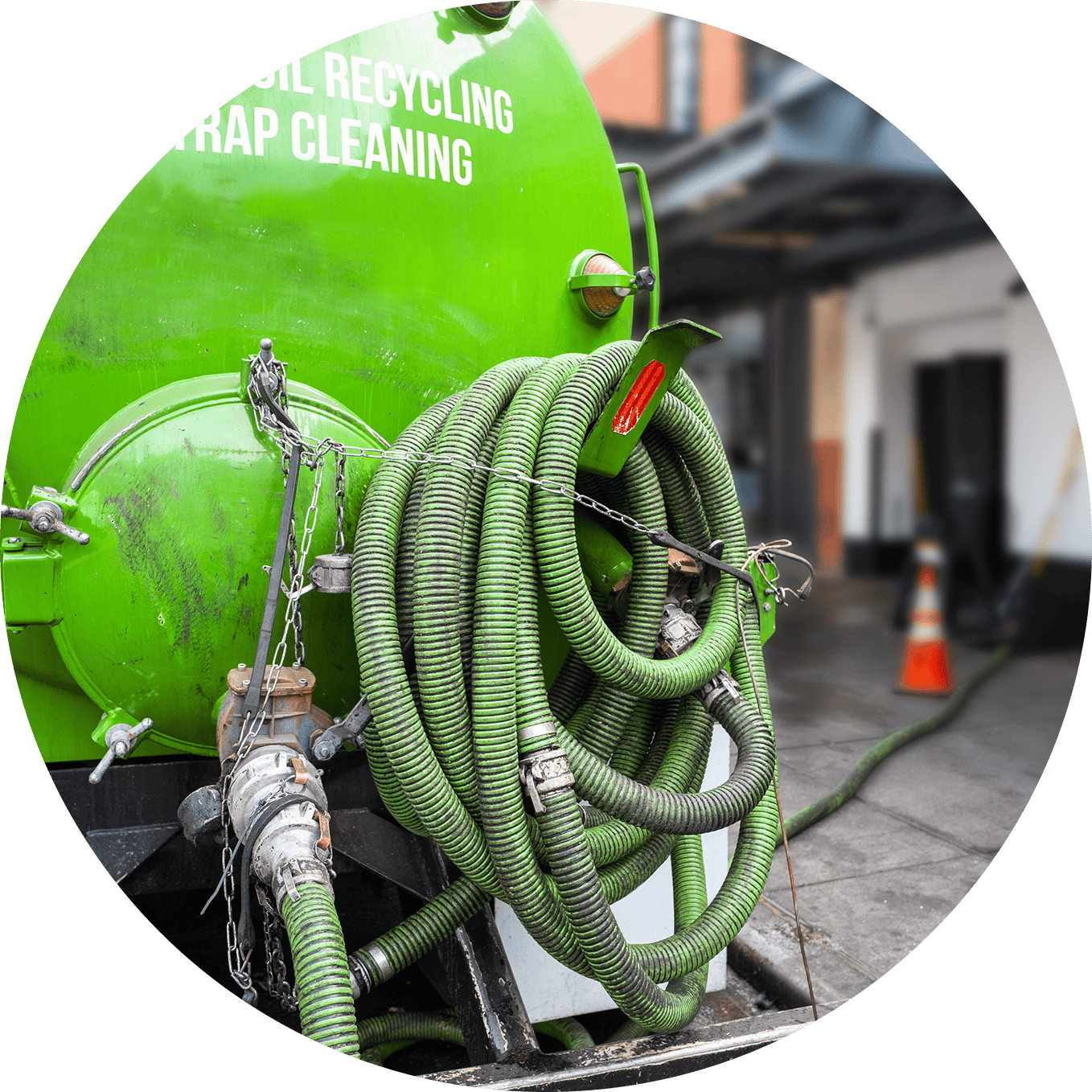 Grease trap service equipment for waste management.