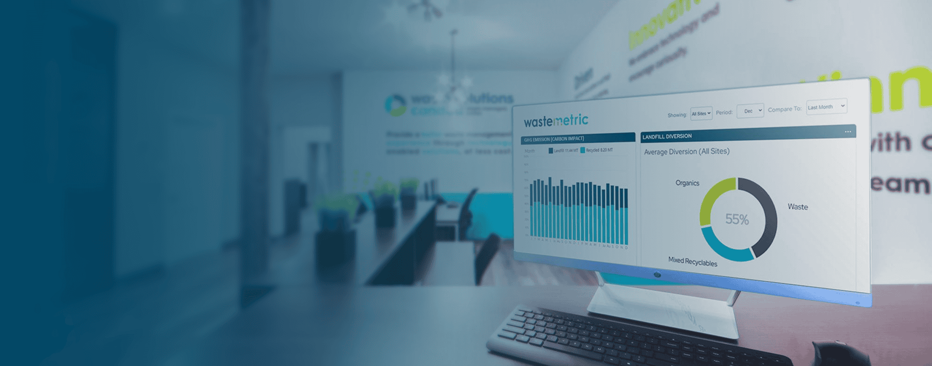 Waste metric software interface showing waste analysis charts and data.